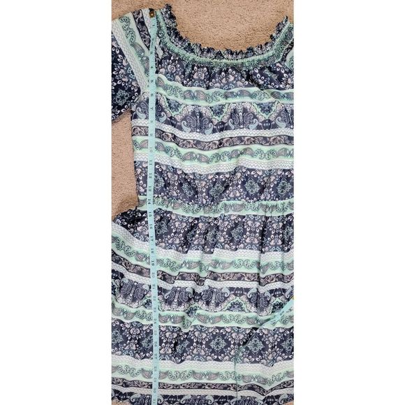 Alya Dress Mini Women's Small Blue & Teal 3/4 Bell Sleeve Boho - Picture 8 of 12